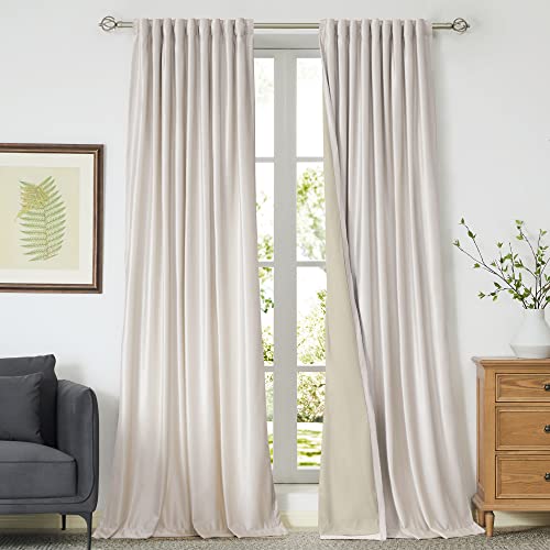 100% Blackout Ivory Off White Velvet Curtains 84 inch Long for Living Room,Set of 2 Panels Liner Rod Pocket Back Tab Thermal Window Drapes Room Darkening Heavy Decorative Curtains for Bedroom