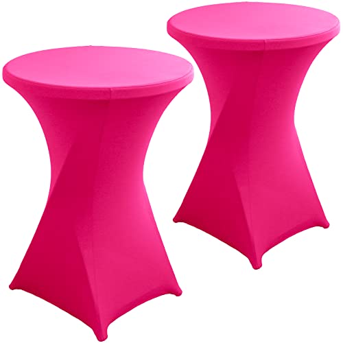Jusmate 2 Pack 32x43 Inch Magenta Spandex Cocktail Table Covers, Fitted Round Cocktail Tablecloth, Stretch Highboy Table Cover Cloth for Wedding, Party, Banquet, Event, Restaurant