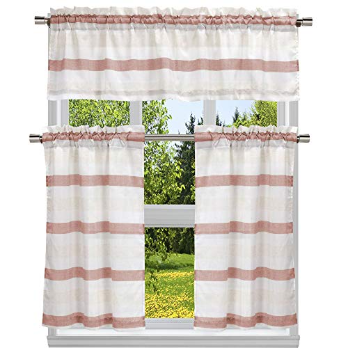 Duck River Textile Stripe Kitchen Curtain & Tier Set, Coffee-Linen, 58x15