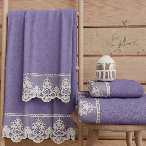 PETTI Artigiani Italiani - 100% Cotton Terry Bath Towels, 1+1 Towel Set, 2 Pieces 1 Face Towel and 1 Hand Towel, Purple