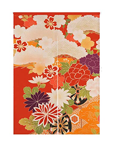 "LIGICKY Japanese Style Doorway Curtain Noren Cotton Linen Retro Flowers Printed Window Treatment Hanging Door Tapestry for Home Decoration 33.5"" Width x 47.2"" Long, Colourful"