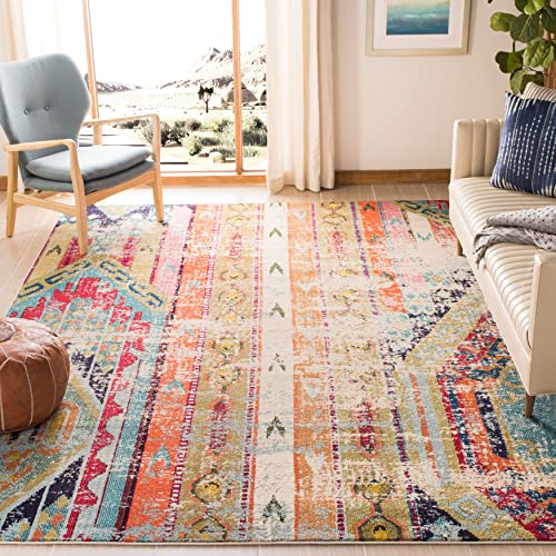 Safavieh Boho Rug for Living Room, Dining Room, Bedroom - Monaco Collection, Short Pile, in Multi, 160 x 160 cm