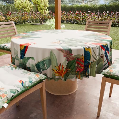 PETTI Artigiani Italiani - Anti-Stain Round Microfibre Tablecloth (Diameter 120 cm), Kitchen Table Cover for Round Table, Parrots Design, 100% Made in Italy
