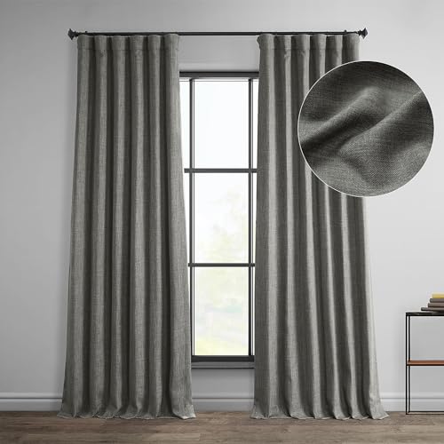 HPD Half Price Drapes Faux Linen Room Darkening Curtains - 96 Inches Long Luxury Linen Curtains for Bedroom & Living Room (1 Panel), 50W X 96L, Blazer Grey