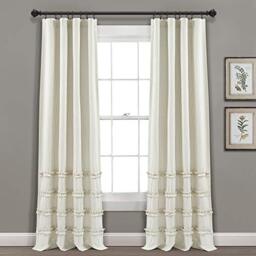 "Lush Decor Vintage Stripe Yarn Dyed Cotton Window Curtain Panel Pair, 84"" x 40"", Neutral"