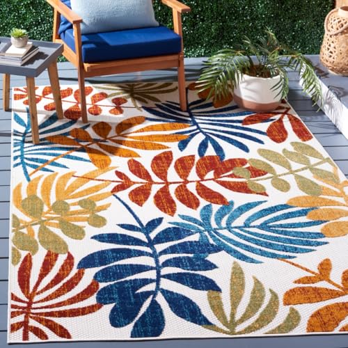 SAFAVIEH Modern Indoor & Outdoor Rug Cabana Collection Short Pile Cream and Red 61 x 122 cm