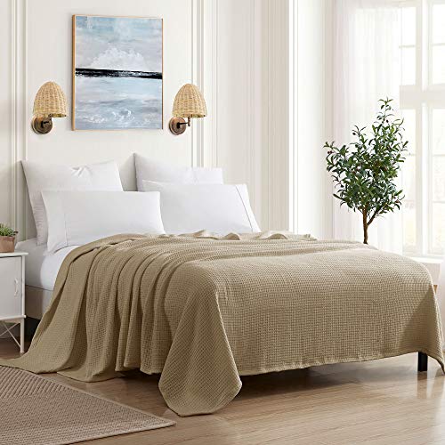 Sweet Home Collection 100% Fine Cotton Luxurious Basket Weave Blanket, Taupe Full/Queen