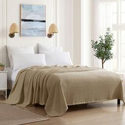 Sweet Home Collection 100% Fine Cotton Luxurious Basket Weave Blanket, Taupe Full/Queen