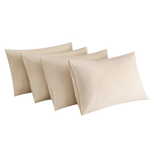 MINIPANDA Beige Pillow Cases Set of 4 Queen Size, Envelope Design - Super Soft, Smooth, Breathable Pillow Cases Queen, Brushed Microfiber, Machine Washable Lightweight (20X30 Inches (4 Piece))