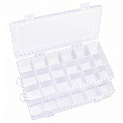 IOOLEEM 18 Grids Adjustable Dividers Plastic Bead Organizer Box, Organizer Container Storage Box, Dividers for bead arts and crafts.(2 Pack)