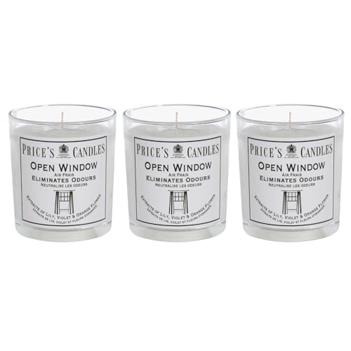 Price's Candles Set of 3 Fresh Air Jar Candles Odour Eliminator Home Fragrance Bundle with Open Window Scent Up to 135 Hours Burn Time Decorative Glass Jars