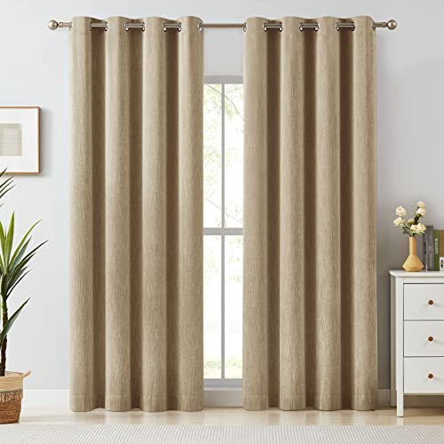 Melodieux Elegant Cotton Room Darkening Blackout Curtains for Living Room Bedroom Thermal Insulated Grommet Drapes, 52 by 96 Inch, Coffee (1 Panel)