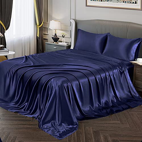 Vonty Satin Duvet Cover Set Fitted Sheet + Flat Sheet + 2 Pillowcases
