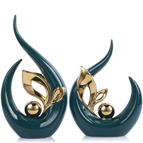Green Gold Abstract Sculptures Home Decor, Ceramic Art Statue Cool Stuff to Put on Shelves&tv Stand Decor, Gold Accent Entertainment Center Decor, Ideal Fireplace Coffee Table Dining Table Decor
