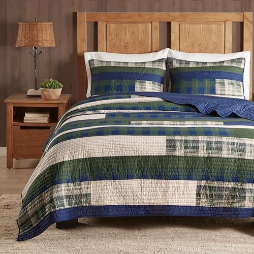 "WOOLRICH All Season, Breathable Coverlet Bedspread Bedding Set, Matching Shams, Spruce Hill, Green, King/Cal King(110""x96"")"