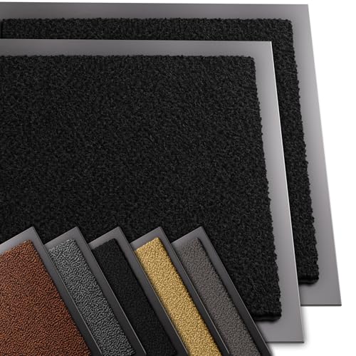 VOUNOT® Set of 2 Door Mats for Outdoor or Indoor, Dirt trapper, Non Slip Barrier Mat Washable Welcome Doormat Entrance Rug, Black, 40x60cm