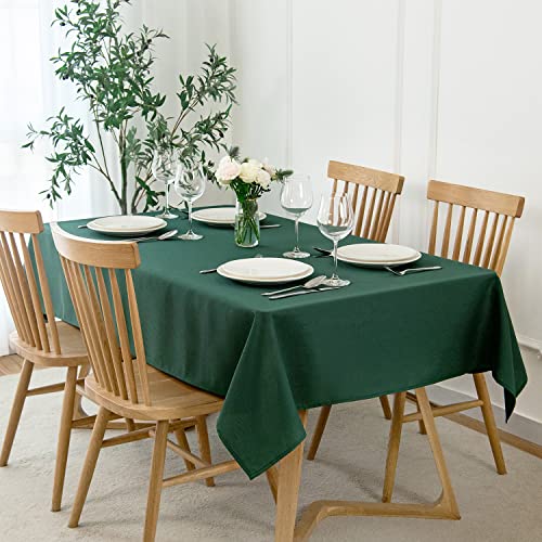 maxmill Christmas Tablecloth Stain Resistant Waterproof Wrinkle Resistant Spillproof Washable Soft Slubby Texture Table Cloth for Dining Room, Holiday Dinner, Rectangle 60 x 140 Inch, Hunter Green
