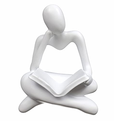 AMAHPSPE Thinker Statue Reading Women Figurine Abstract Art Sculpture Home Decor Modern White Decor Accents White Thinker Figurines for Living Room Shelves Bookshelf Office Shelf Desktop Decor