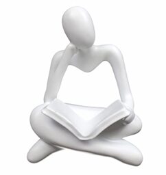 AMAHPSPE Thinker Statue Reading Women Figurine Abstract Art Sculpture Home Decor Modern White Decor Accents White Thinker Figurines for Living Room Shelves Bookshelf Office Shelf Desktop Decor