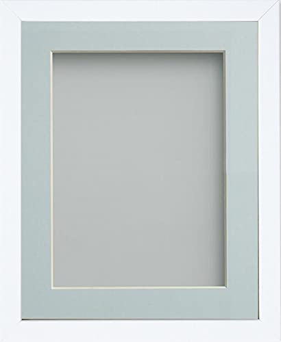 Frame Company Jellybean Range White Wooden A4 Picture Photo Frame with Light Blue Mount for Image 10x6 inch * Choice of Colours & Sizes* Fitted with Perspex