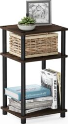 Furinno JUST Side Table, 3-Tier End Table, Open Shelves Night Stand, Bedside Table, Toolless Assembly, for Living Room, Bedroom, Columbia Walnut