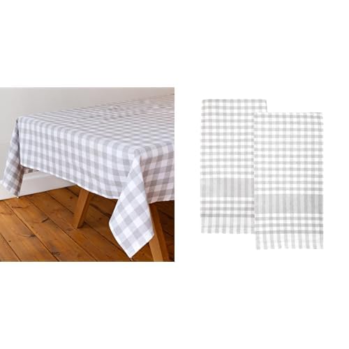 Talking Tables Grey Gingham Tablecloth & Grey Gingham Tea Towels 2pk Table Linen Bundle