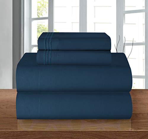 Elegant Comfort Luxury Soft 1500 Premier Egyptian 4-Piece Premium Hotel Quality Wrinkle Resistant Coziest Bedding Set, All Around Elastic Fitted Sheet, Deep Pocket, Twin/Twin XL, Navy