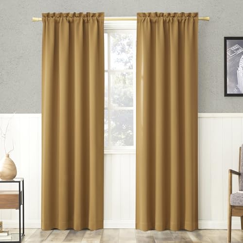 "Sun Zero Easton Energy Saving Blackout Rod Pocket Curtain Panel, 40"" x 84"", Gold"