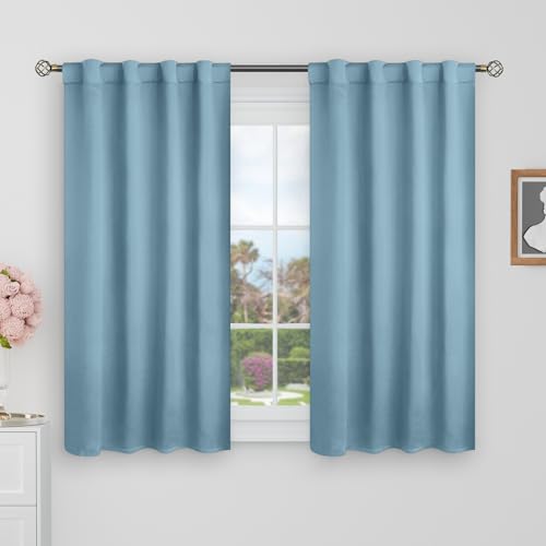 BGment Blackout Curtains 40 inch Length for Short Windows - 34 x 40 inch Camper Curtains Rod Pocket Back Tab Thermal Insulated Room Darkening Windows Drapes for Cafe, 2 Panels, Greyish Blue