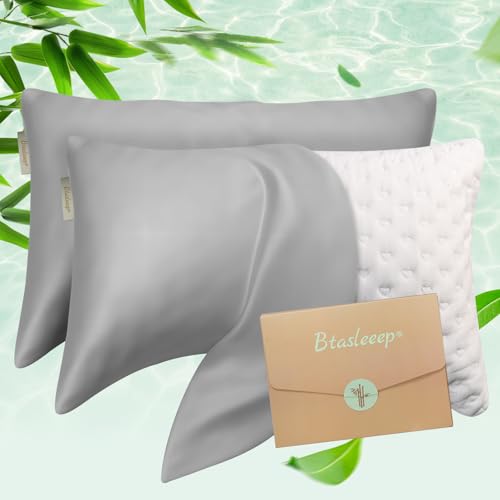"Cooling Pillow Cases for Side Sleeper, Curved Pillow Covers Queen Size 2 Pack, Rayon Derived from Bamboo, Breathable Soft Silk Pillow Case for Hair Skin with Zipper, Light Gray, 20""??30"""