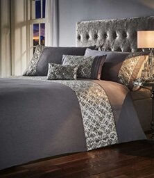 Jocasta Sequined Duvet Cover and Pillowcase Bed Set, Polycotton, Silver, King