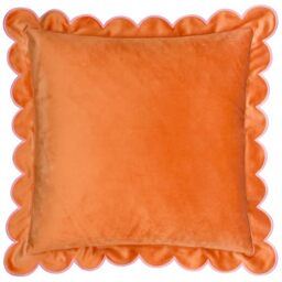 furn. Lil Scallop Cushion Cover – Colourful Velvet Piped Scalloped Edge Decorative Case (Orange/Pink – 45x45cm)