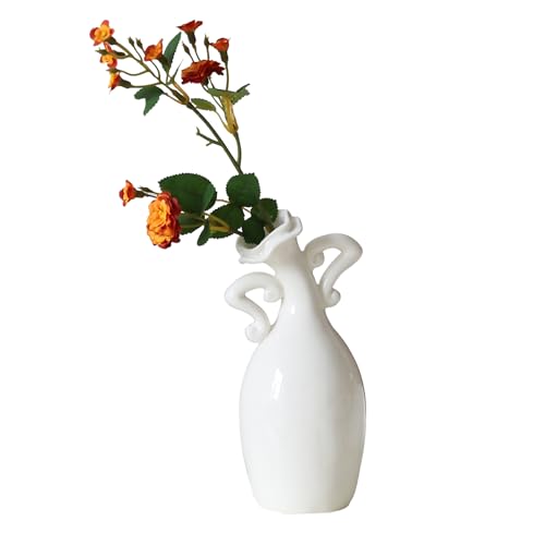 XMMEIMK Vase with Attitude, White Ceramic Small Neck Vases, Novel and Lovely Unique Shape Vase, 7inch Modern Home Decoration Vases, Can Be Used As A Decoration for Dining Table Bookcase and Desk