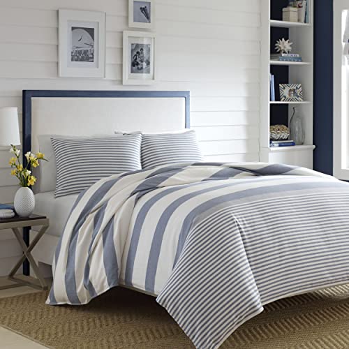 Nautica Reversible Cotton Bedding Set, Designer Home Decor, 100%, Blue/White/Grey, Twin