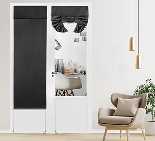 PI, Entrance Door Curtain, 2 Panels Thermal Insulated Privacy Screen Opaque Curtain for French Doors/Sliding Doors/Patio Doors (W86cm x L173cm, Black)
