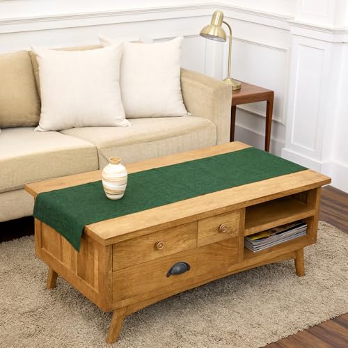 Solino Home 100% Pure Linen Table Runner Green Woven, Athena 14 x 48 in - for coffee, dresser, decor, forest green, indoor outdoor, gift, OEKO-TEX Certified - Fall, Halloween, Thanksgiving, Christmas