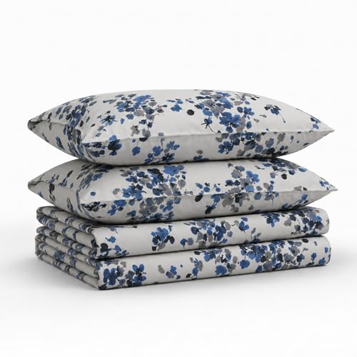 Tribeca Living 300 Thread Count Cotton Extra Deep Pocket Printed Sheet Set, Twin, Lisbon Blue/Multi