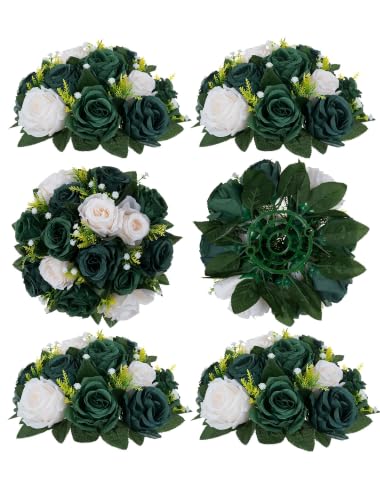 BLOSMON Green Flowers Rose Centerpieces: 6 Pcs Artificial Flower Balls for Wedding Dinning Table - Fake Silk Kissing Bouquet Floral Arrangement for Home Party Event Decor