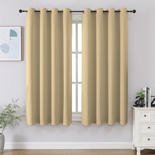 CUCRAF Beige Blackout Curtains 45 inch Length 2 Panels Set, Room Darkening Curtains & Drapes for Living Room Bedroom, Thermal Insulated Light Blocking Grommet Window Curtain (W52 x L45 Inch)