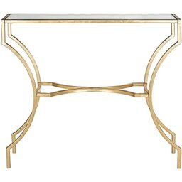 SAFAVIEH Glam Accent Table with Iron Legs, in Gold and Clear, 51 X 102 X 90.17
