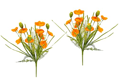 Flair Flower 021066OR Artificial Poppy Bouquet Artificial Flowers Bouquet Silk Flower Bouquet Fake Flowers Plants Home Grave Wedding Decoration Orange 47 x 24 x 24 cm