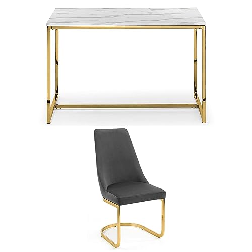 Julian Bowen Set of Scala Gold Table and 4 Grey Vittoria Chairs