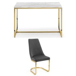 Julian Bowen Scala Gold Dining Table & 4 Vittoria Grey Chairs - H97xW120cm
