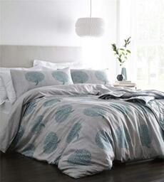 Coppice Tree Duvet Cover and Pillowcase Bed Set, Percale Cotton, Teal, Super King