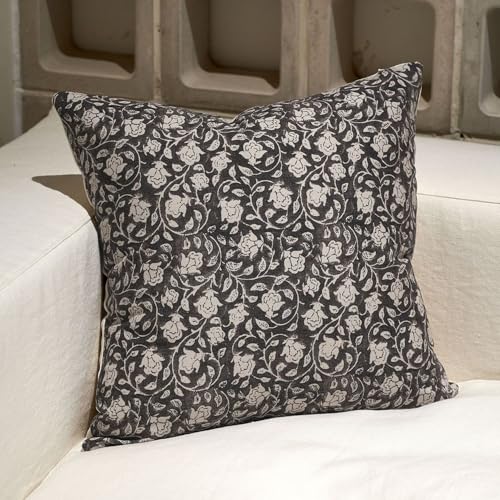 DOMVITUS Floral Pillow Covers, 24x24 Throw Pillows for Couch, Floral Print Pillow Cover, Decorative Neutral Accent Throw Pillow, 1PC, Black