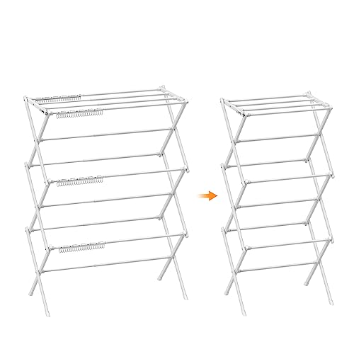 Rbitroise 3-Tier Clothes Drying Rack - Drying Rack Clothing Foldable - Antirust Laundry Drying Rack- Small Dry Rack for Clothes - Towel Rack for Storage - Use for Indoor & Outdoor - White