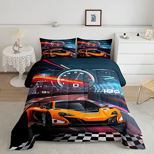 Feelyou Race Car Bedding Set Boys Extreme Sports Comforter Set for Kids Boys Cool Car Comforter Car Sports Quilt Set 1 Comforter Set with 1 Pillowcase Twin Size