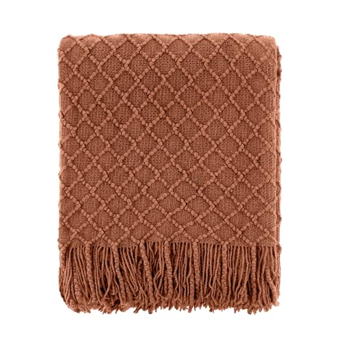 CREVENT Farmhouse Boho Knitted Throw Blanket for Couch Sofa Chair Bed Home Decoration, Soft Warm Cozy Light Weight for Spring Summer Fall (152cmX203cm Caramel)