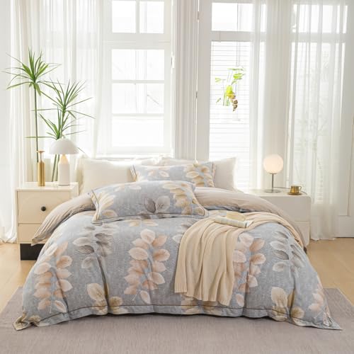 OAITE Duvet Cover Set Queen Size Floral Pattern 500 Thread Count Ultra Soft 100% Cotton Duvet Cover Sets 3-PC, Breathable Duvet Cover with Zipper Closure & Corner Ties