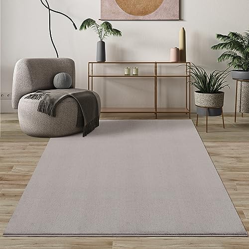 Mias Teppiche Comfort Modern Fluffy Short-Pile Carpet, Anti-Slip Backing, Washable up to 30 Degrees, Super Soft, Faux Fur Look, Blush, 120 cm round